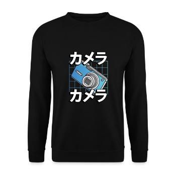 Süße Kawaii Blaue Kamera - Unisex Pullover - Schwarz - Vorne - Alina (178cm) & Michal (187cm)