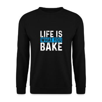 Leben Ist, Was Man Mit Teig Backt - Unisex Pullover - Schwarz - Vorne - Alina (178cm) & Michal (187cm)