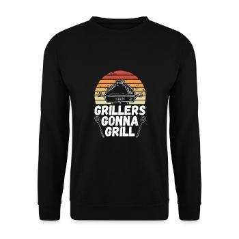 Grillers Will Grill - Unisex Sweatshirt - black - Front - Alina (178cm) & Michal (187cm)