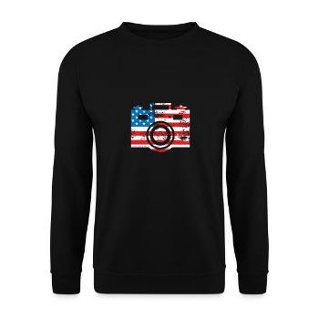 Camera Usa-flagge - Unisex Sweatshirt - black - Front - Alina (178cm) & Michal (187cm)