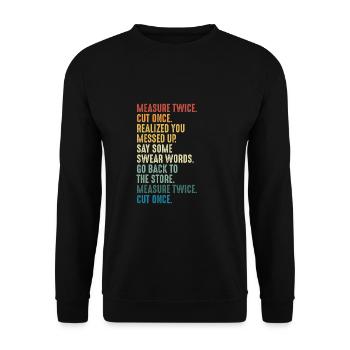Messen Sie Zweimal Holz Bunt - Unisex Pullover - Schwarz - Vorne - Alina (178cm) & Michal (187cm)