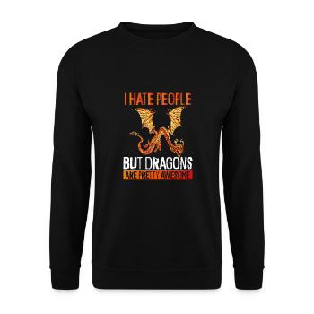 I hate people except dragons - Unisex Sweatshirt - black - Front - Alina (178cm) & Michal (187cm)