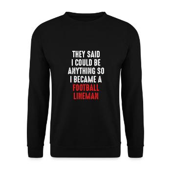 Ich Wurde Football lineman - Unisex Pullover - Schwarz - Vorne - Alina (178cm) & Michal (187cm)