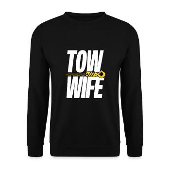 Frau Des Abschleppfahrers - Unisex Pullover - Schwarz - Vorne - Alina (178cm) & Michal (187cm)