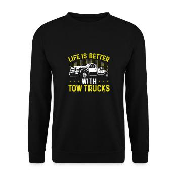 Das Leben Ist Besser Mit Abschleppwagen - Unisex Pullover - Schwarz - Vorne - Alina (178cm) & Michal (187cm)