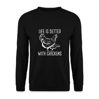 Das Leben Ist Besser Mit Hühnern - Unisex Pullover - Schwarz - Vorne - Alina (178cm) & Michal (187cm)