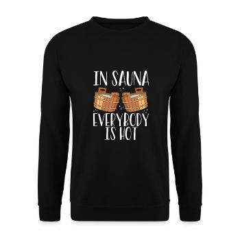 In Der Sauna Ist Allen Heiß - Unisex Pullover - Schwarz - Vorne - Alina (178cm) & Michal (187cm)