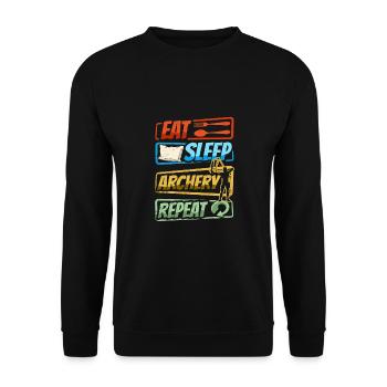 Essen Schlafen Und Bogenschießen - Unisex Pullover - Schwarz - Vorne - Alina (178cm) & Michal (187cm)
