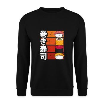 Sushi Ästhetischer Stil Retro - Unisex Pullover - Schwarz - Vorne - Alina (178cm) & Michal (187cm)