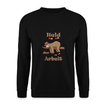 Held der Arbeit lustiges Faultier DDR Ostalgie - Unisex Pullover - Schwarz - Vorne - Alina (178cm) & Michal (187cm)