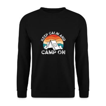 Bleiben Sie Ruhig Und Campen Sie Weiter - Unisex Pullover - Schwarz - Vorne - Alina (178cm) & Michal (187cm)