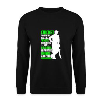 Cricket, Bei Dem Der Ball Weiß Ist - Unisex Pullover - Schwarz - Vorne - Alina (178cm) & Michal (187cm)