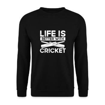 Das Leben Ist Besser Mit Cricket - Unisex Pullover - Schwarz - Vorne - Alina (178cm) & Michal (187cm)