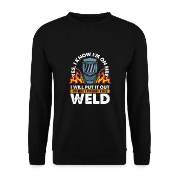 Schweißerhelm In Flammen - Unisex Pullover - Schwarz - Vorne - Alina (178cm) & Michal (187cm)