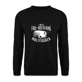 Ich Bin Ein Feuerspeiender Multitasker - Unisex Pullover - Schwarz - Vorne - Alina (178cm) & Michal (187cm)