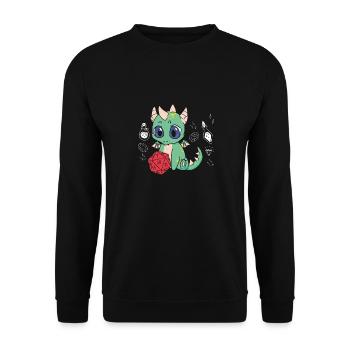 Niedlicher Drache Mit Fantasiewürfel - Unisex Pullover - Schwarz - Vorne - Alina (178cm) & Michal (187cm)