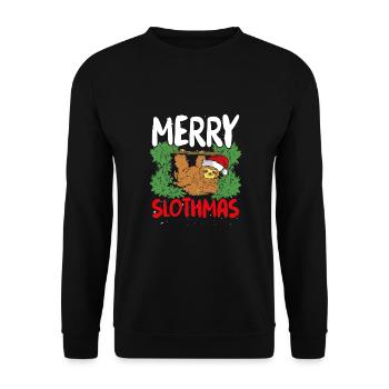 Weihnachtsfaultier Mit Roter Mütze - Unisex Pullover - Schwarz - Vorne - Alina (178cm) & Michal (187cm)