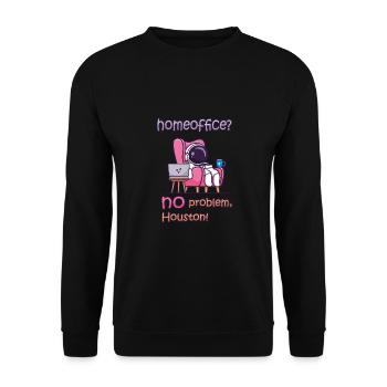 Homeoffice Arbeit arbeiten Astronaut mit Kaffee - Unisex Pullover - Schwarz - Vorne - Alina (178cm) & Michal (187cm)