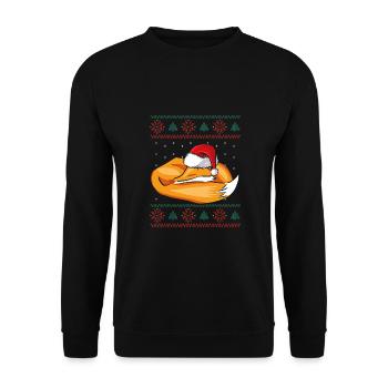 Schlafender Weihnachtsfuchs - Unisex Pullover - Schwarz - Vorne - Alina (178cm) & Michal (187cm)