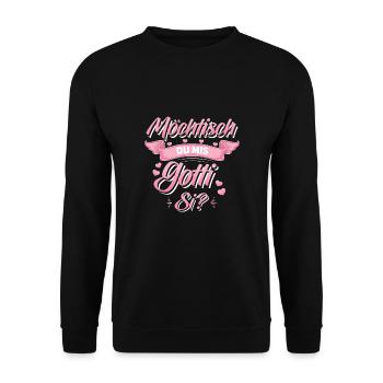 Möchtisch Du Mis Gotti Si? Gotti Taufgotti Fragen - Unisex Pullover - Schwarz - Vorne - Alina (178cm) & Michal (187cm)