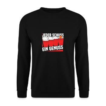 Beerpong Spruch Jeder Schuss Ein Genuss Bierbong - Unisex Pullover - Schwarz - Vorne - Alina (178cm) & Michal (187cm)