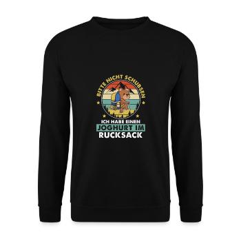 Bitte Nicht Schubsen Joghurt Im Rucksack - - Unisex Pullover - Schwarz - Vorne - Alina (178cm) & Michal (187cm)