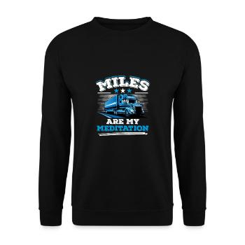 Miles Are My Meditation Trucker Lastwagenfahrerin - Unisex Pullover - Schwarz - Vorne - Alina (178cm) & Michal (187cm)