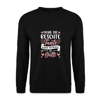 Gotti Fragen Tante Zu Gotti Befördern Patin - Unisex Pullover - Schwarz - Vorne - Alina (178cm) & Michal (187cm)