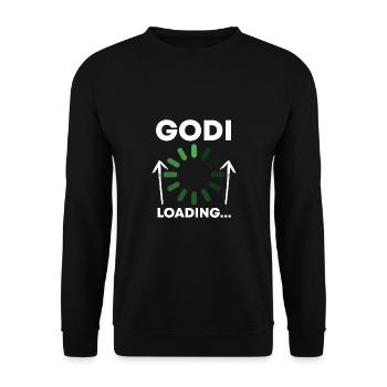 Godi Loading... Taufgodi Fragen - Unisex Pullover - Schwarz - Vorne - Alina (178cm) & Michal (187cm)