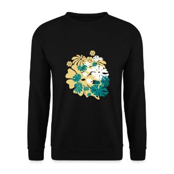 blüten blumen floral hawaii flippig 70er Jahre80er - Unisex Pullover - Schwarz - Vorne - Alina (178cm) & Michal (187cm)