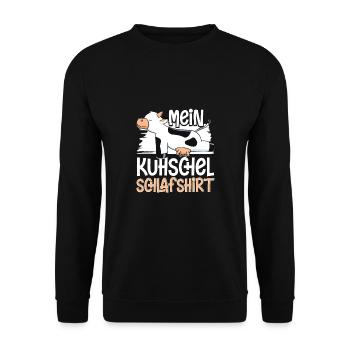 Kuh schel Schlafshirt Kuhmotiv Kuhschel Schlaf - Unisex Pullover - Schwarz - Vorne - Alina (178cm) & Michal (187cm)