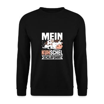 Da ist Mein Kuhschel Schlafshirt Lustiges Kuh - Unisex Pullover - Schwarz - Vorne - Alina (178cm) & Michal (187cm)