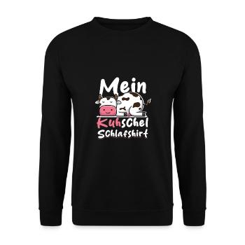 Da ist Mein Kuhscheliges Schlafshirt Lustiges Kuh - Unisex Pullover - Schwarz - Vorne - Alina (178cm) & Michal (187cm)