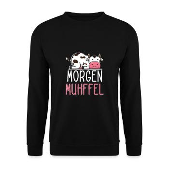 MUHffel Morgenmuffel Kuh Muh - Unisex Pullover - Schwarz - Vorne - Alina (178cm) & Michal (187cm)