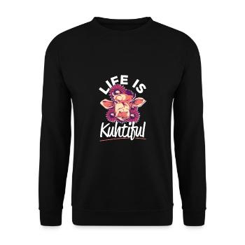 Life Is KUHtiful Coole Kuh - Unisex Pullover - Schwarz - Vorne - Alina (178cm) & Michal (187cm)