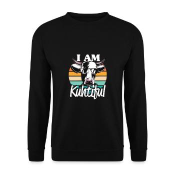 I Am Kuhtiful Kuhbauer Milchbauer Kuh Fan - Unisex Pullover - Schwarz - Vorne - Alina (178cm) & Michal (187cm)