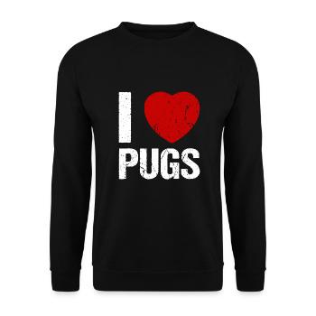 I love Pugs Mops Hundeliebhaber - Unisex Pullover - Schwarz - Vorne - Alina (178cm) & Michal (187cm)