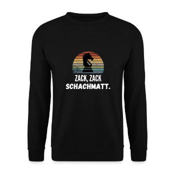 Zack Zack Schachmatt Schach Geschenk Schachspieler - Unisex Pullover - Schwarz - Vorne - Alina (178cm) & Michal (187cm)