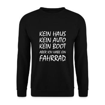 kein haus kein auto kein boot aber ein fahhrad - Unisex Pullover - Schwarz - Vorne - Alina (178cm) & Michal (187cm)