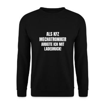 Als KFZ-Mechatroniker arbeite ich mit Ladedruck! - Unisex Pullover - Schwarz - Vorne - Alina (178cm) & Michal (187cm)