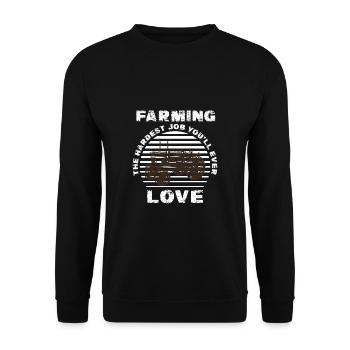 Lustiger Landwirt Spruch mit Traktor - Unisex Pullover - Schwarz - Vorne - Alina (178cm) & Michal (187cm)