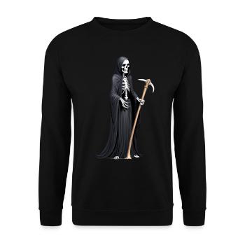 Sensenmann Sense Tod Halloween gruselig Skelett - Unisex Pullover - Schwarz - Vorne - Alina (178cm) & Michal (187cm)