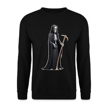 Tod Sensenmann Sense Halloween gruselig Skelett - Unisex Pullover - Schwarz - Vorne - Alina (178cm) & Michal (187cm)