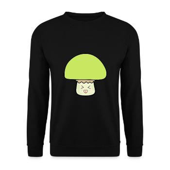 Mushroom green cute with face - Unisex Sweatshirt - black - Front - Alina (178cm) & Michal (187cm)