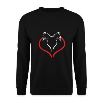 Valentinstag Katze mit rotem Herz, süße Kätzchen - Unisex Pullover - Schwarz - Vorne - Alina (178cm) & Michal (187cm)