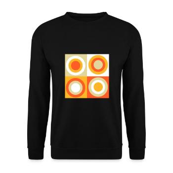 70er Jahre Muster Kreise Kringel - Unisex Pullover - Schwarz - Vorne - Alina (178cm) & Michal (187cm)