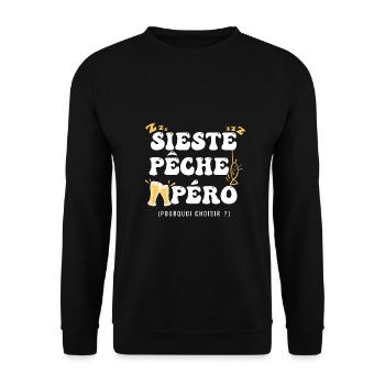 Pêche humour pêcheur sieste pêche apéro - Sweat-shirt Unisexe - noir - Devant - Alina (178cm) & Michal (187cm)