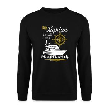 Kapitän Geschenk / Der Kapitän hat immer recht ... - Unisex Pullover - Schwarz - Vorne - Alina (178cm) & Michal (187cm)