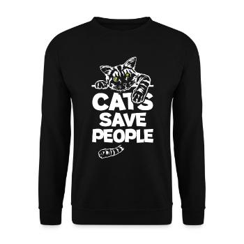 Cats Save People - Unisex Pullover - Schwarz - Vorne - Alina (178cm) & Michal (187cm)