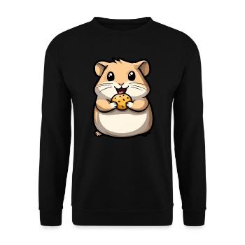 Hungriger Hamster mit Keks - Unisex Pullover - Schwarz - Vorne - Alina (178cm) & Michal (187cm)